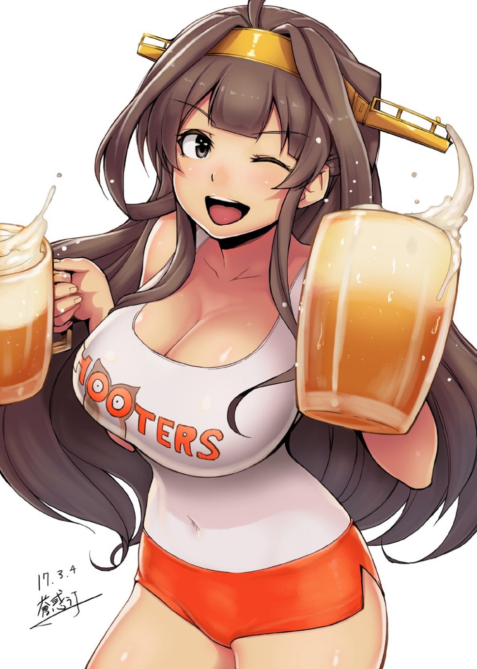 Fille anime avec de la bière