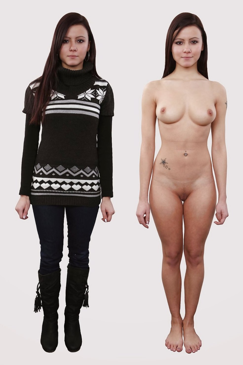 Fille habillée et déshabillée