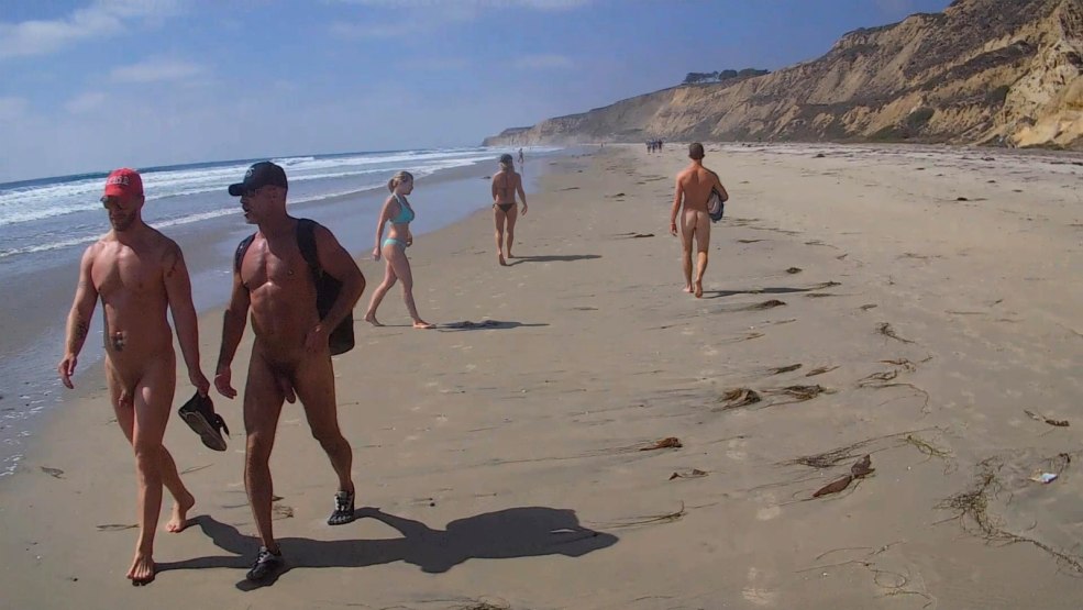 Énormes membres sur une plage publique