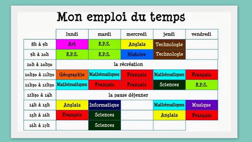 Emploi du Temps a l ecole française