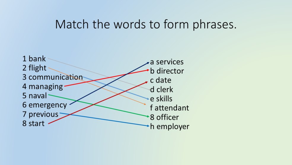 Faites correspondre les mots pour former des phrases