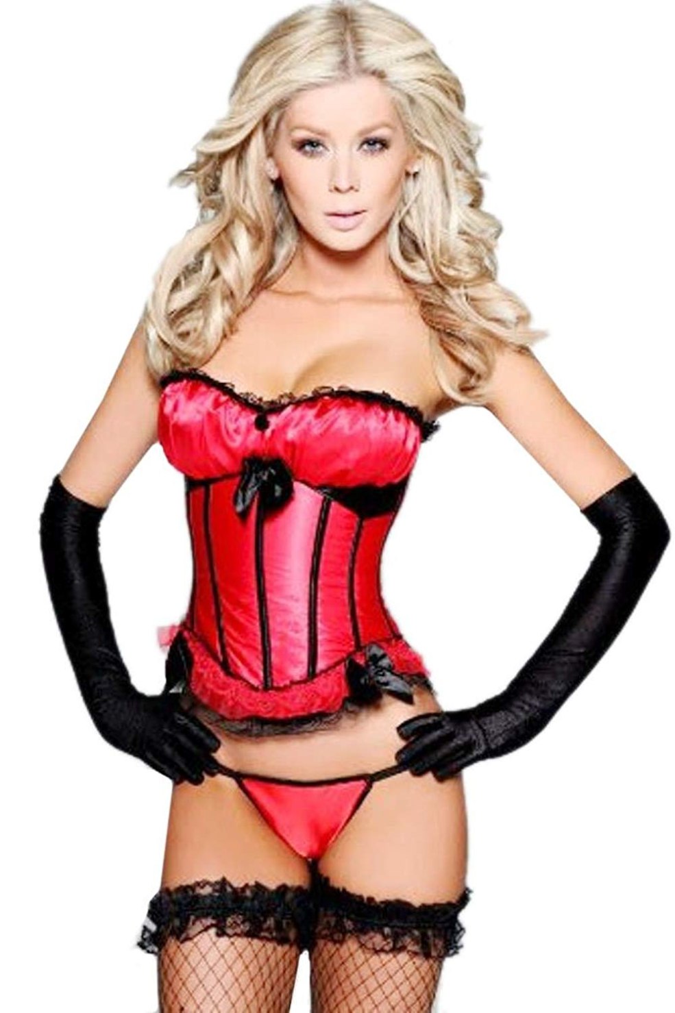 Blonde en corset rouge