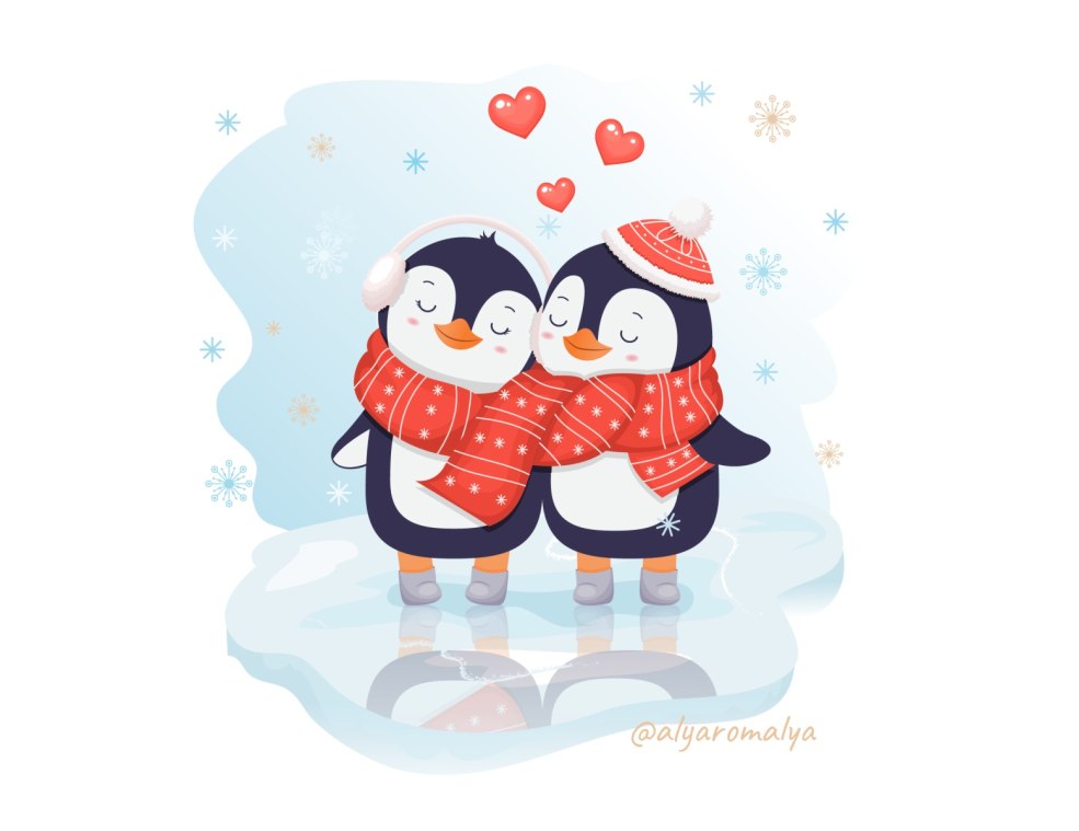 Les pingouins du Nouvel An avec une balle