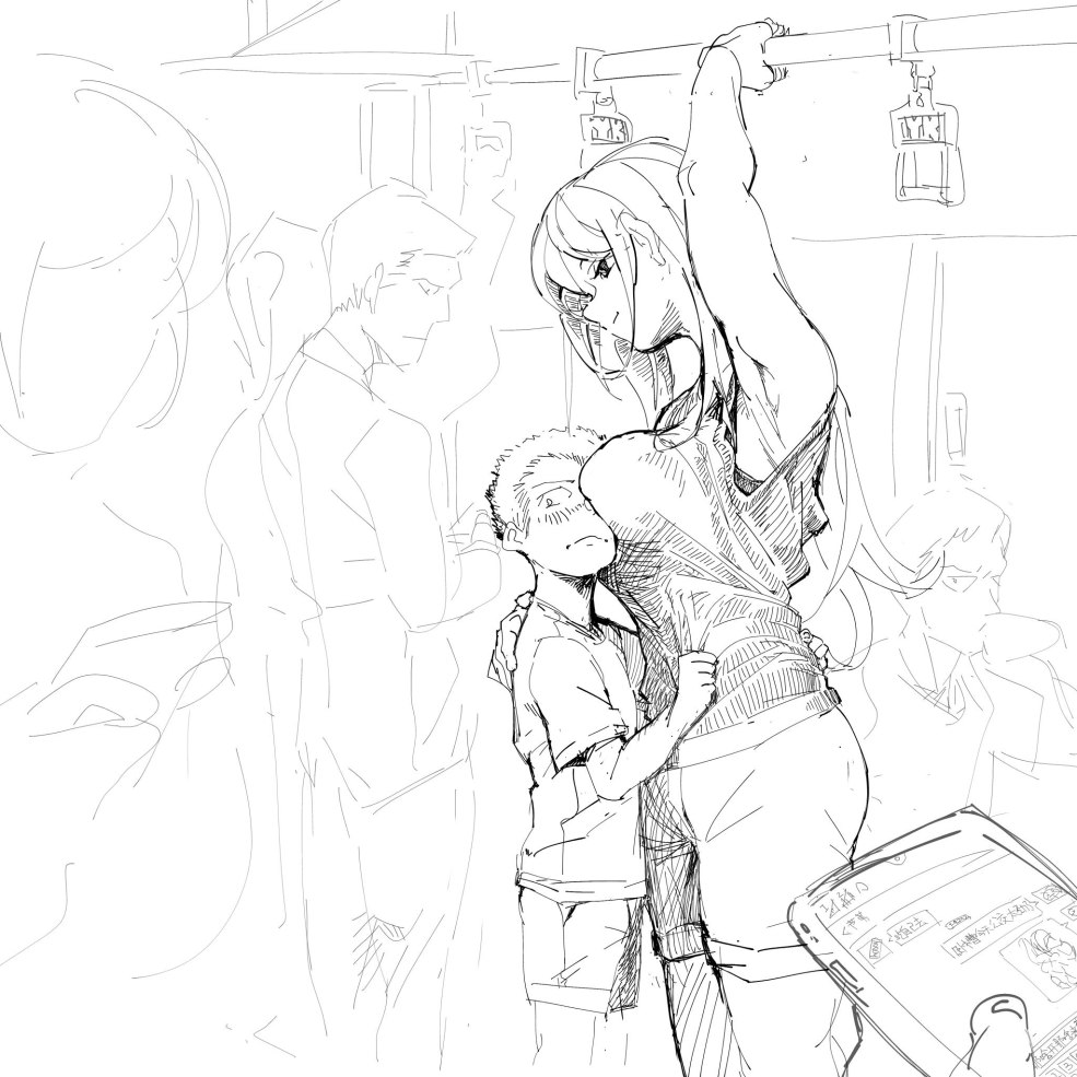 Citant avec sa main sous la robe