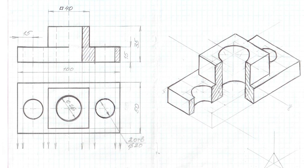 Croquis des détails avec un trou