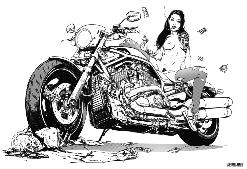 Fille sur un croquis de moto