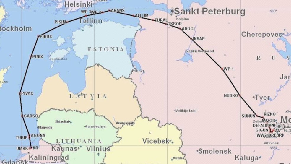 Route des avions vers Kaliningrad