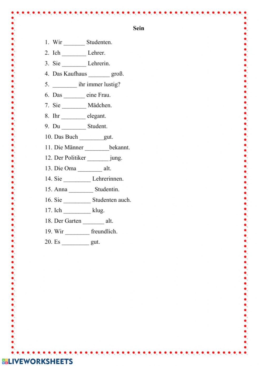 Tâches pour le verbe sein en allemand
