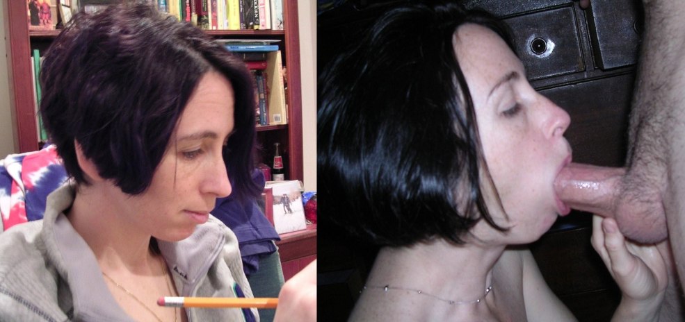 Brune aux lunettes suce