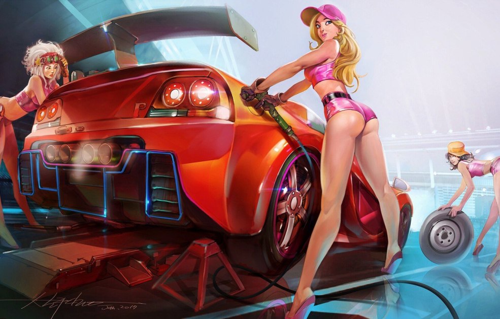 Fille dans l'art de la voiture