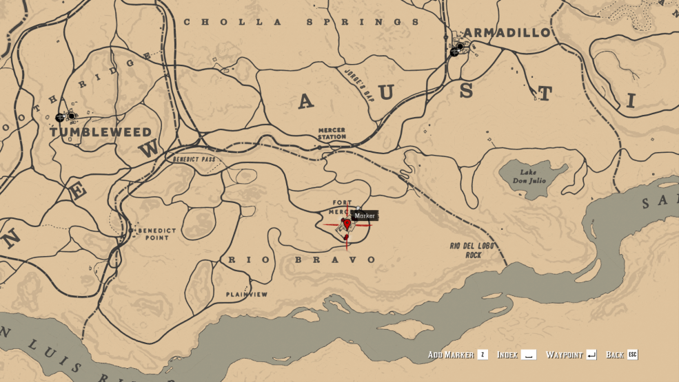 Red Dead Redemption 2 Fort Merus sur la carte