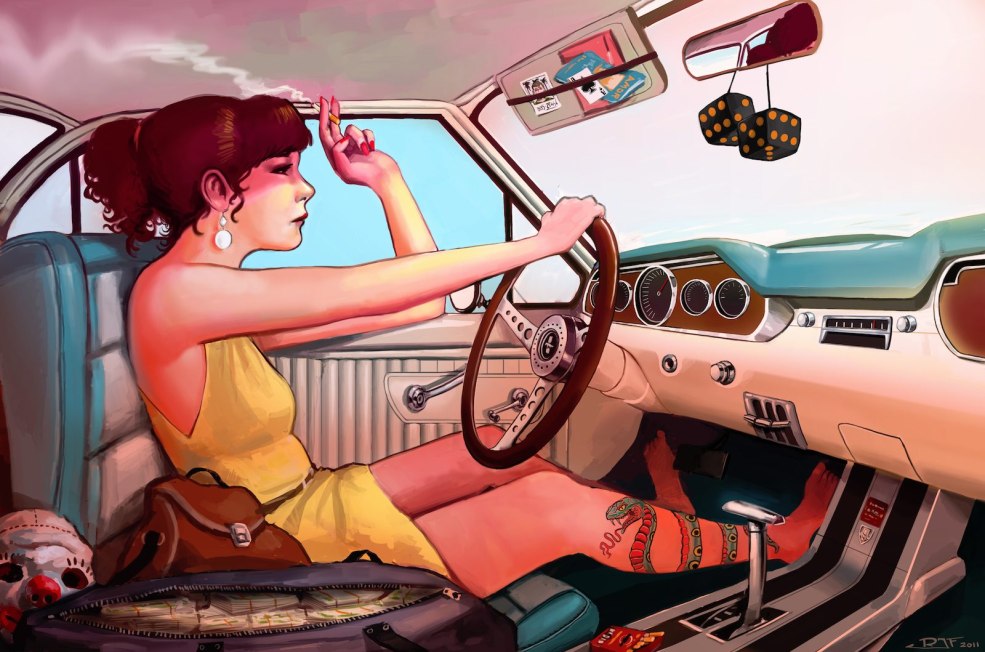 Filles et voitures dessinées