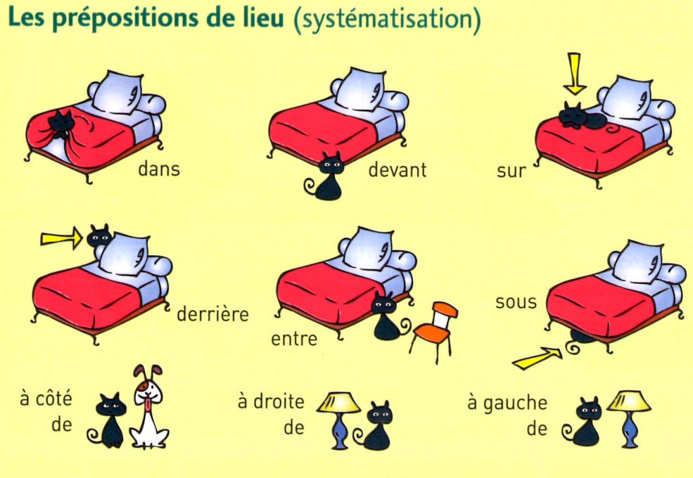 Prépositions un de en français