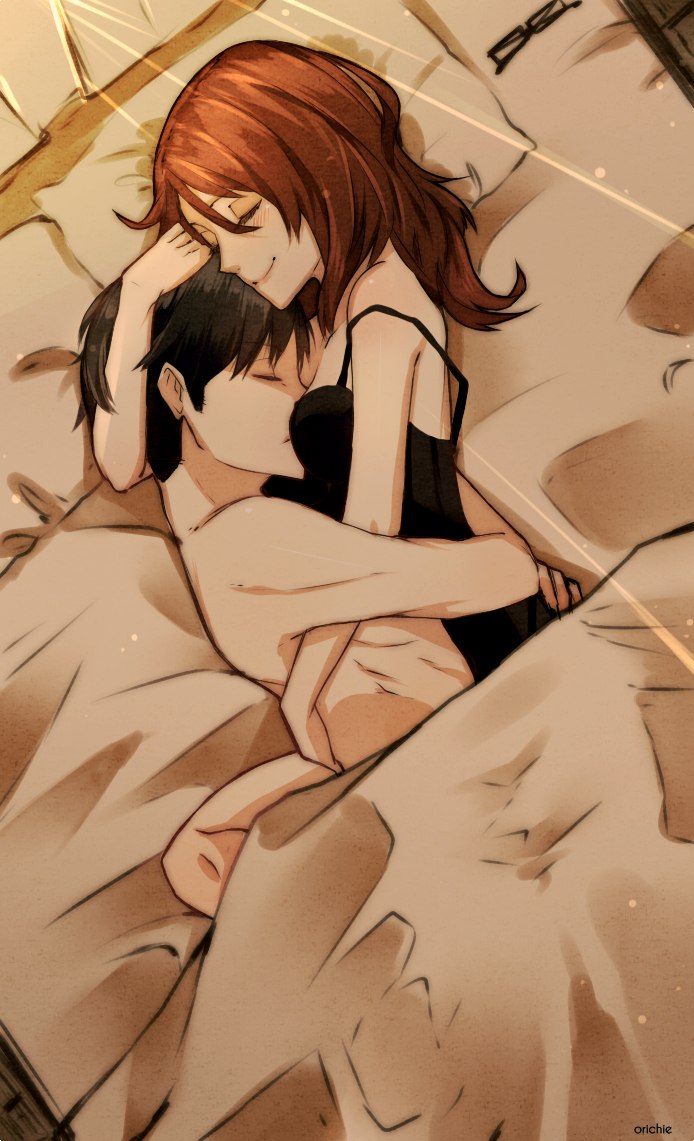 Anime d'un couple au lit