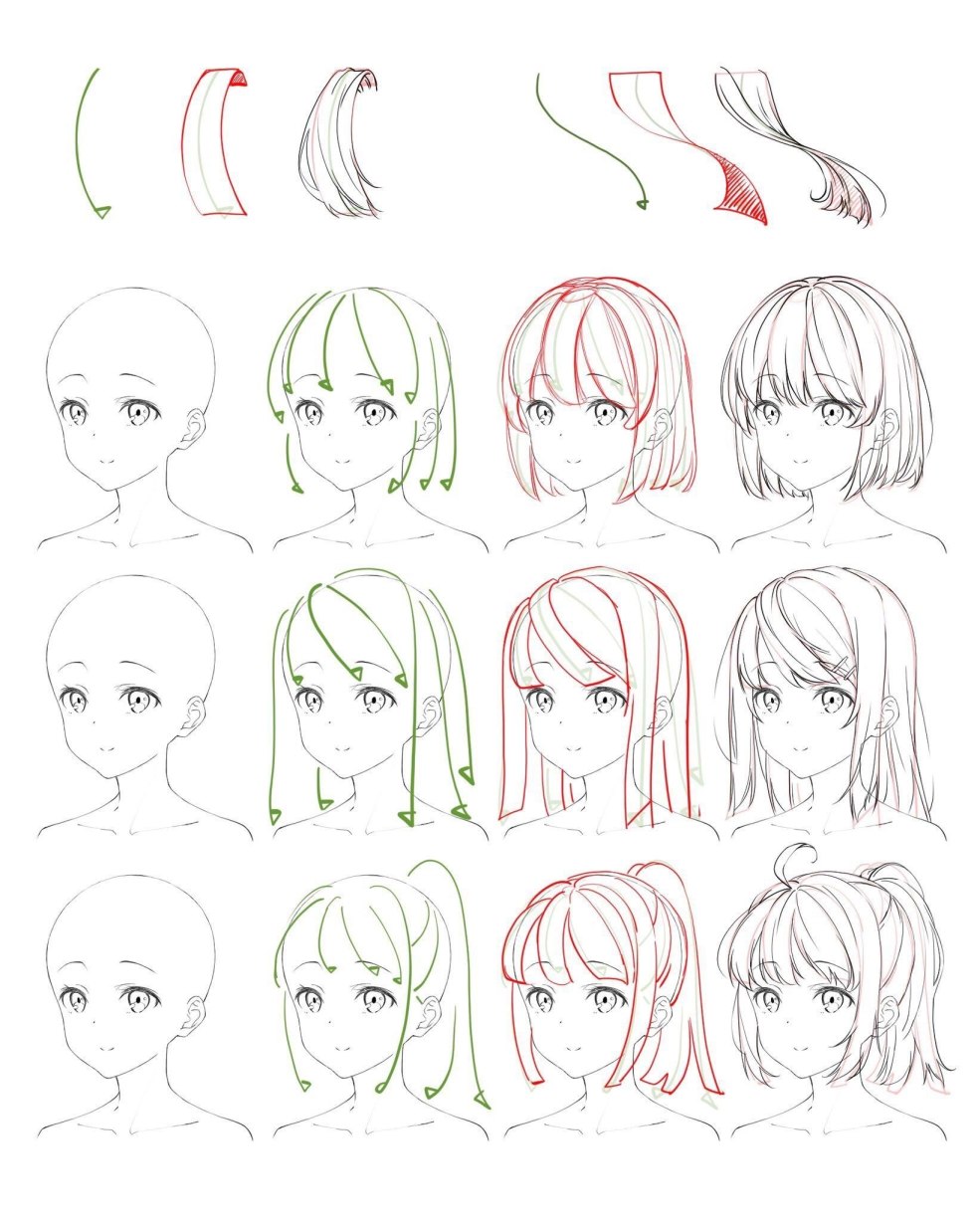 Référence pour dessiner les cheveux anime