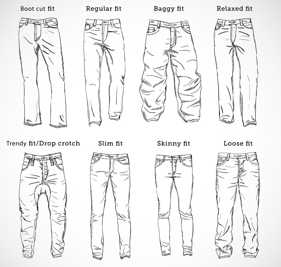 Croquis de jeans masculins