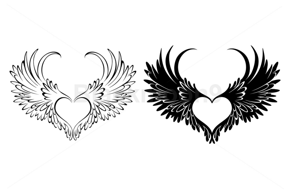 Tatouage sur un fond blanc coeur avec des ailes