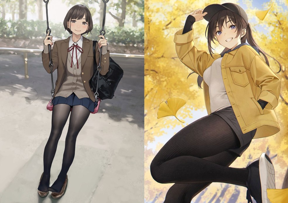 Filles en collants dans la rue