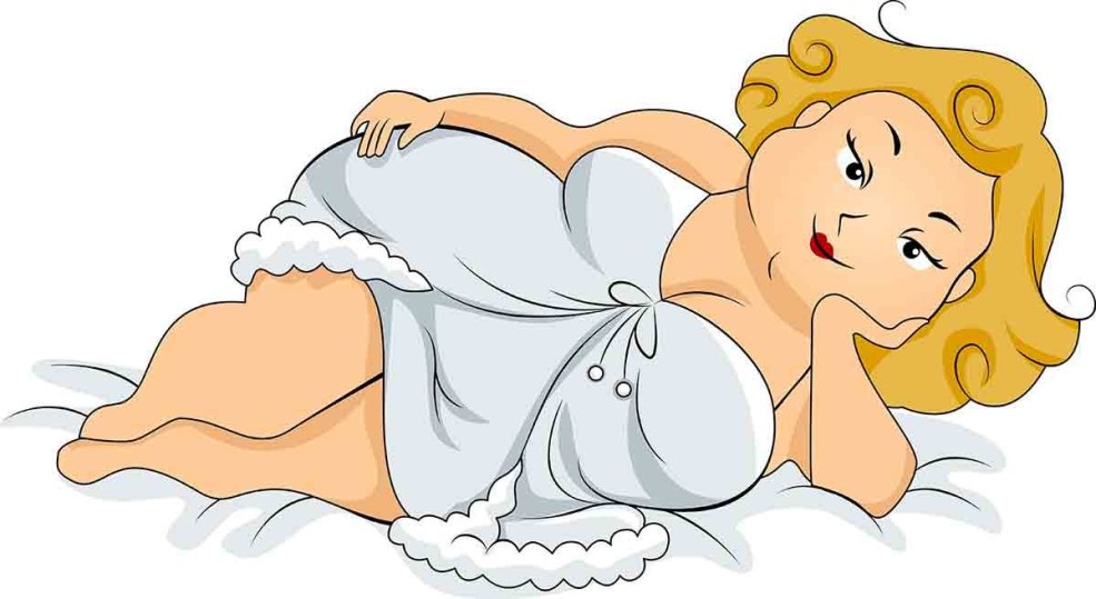 Femme sur le caricature du lit