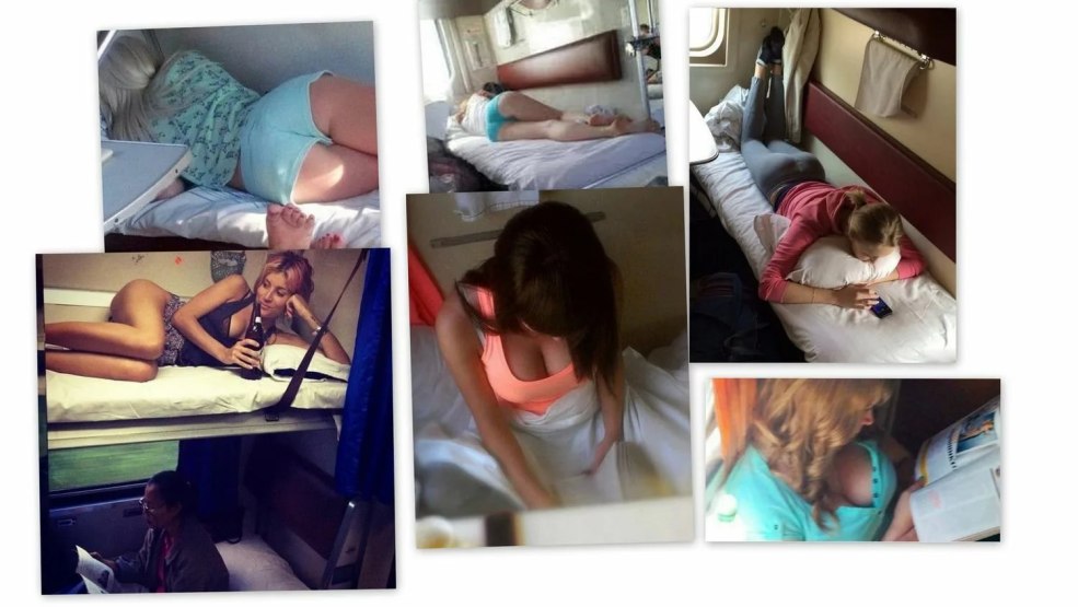 Filles sur le réservoir de train