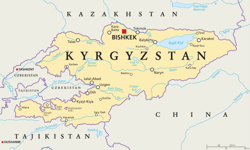 Carte Kirghizistan en anglais