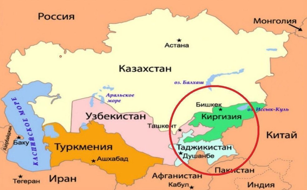 La frontière du Kirghizistan et du Tadjikistan sur la carte