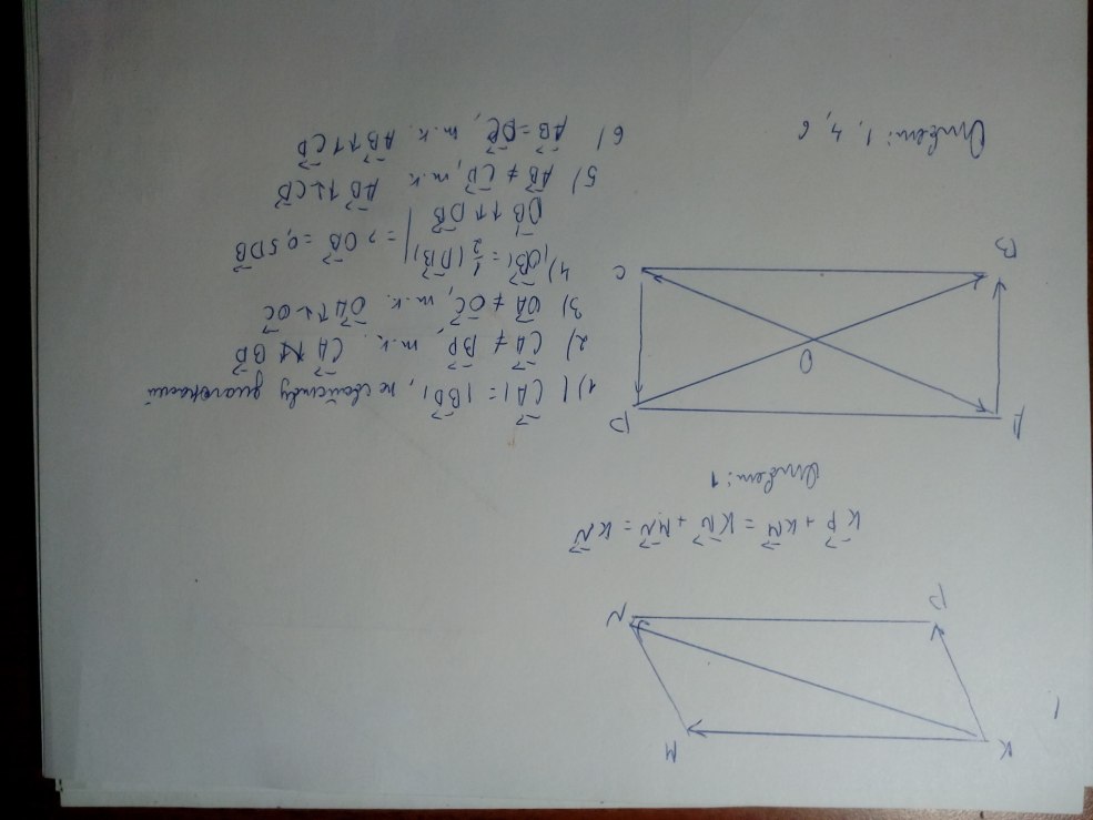 Le parallélogramme KMNP indique le vecteur égal à la somme des vecteurs kp et km