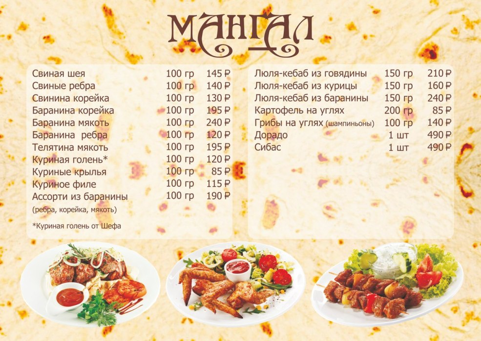 Menu de café
