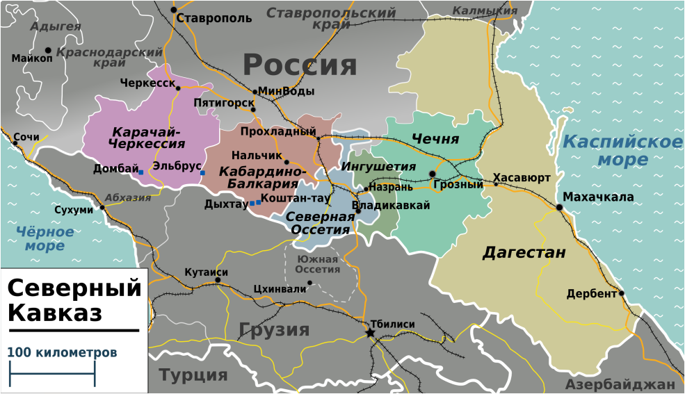 Tchétchénie du Daghestan Ingushetia sur la carte