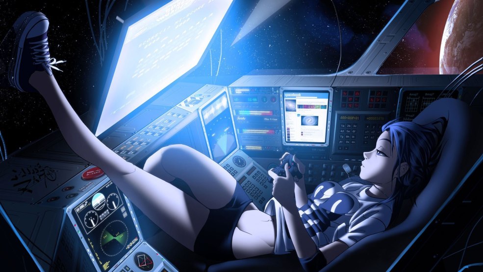 Fille anime sur un vaisseau spatial