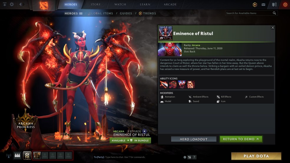 Arcana sur les héros de Dota 2