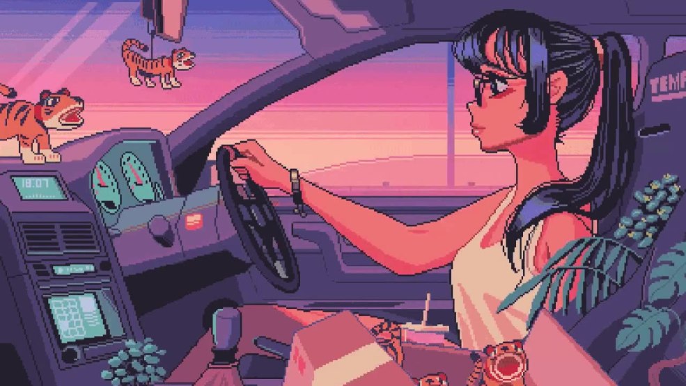 Anime girl pixel art rétro vague