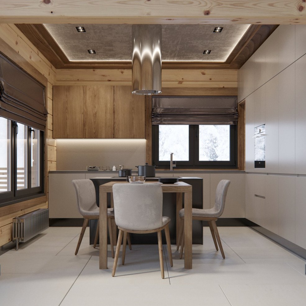 Cuisine dans une maison en bois collé