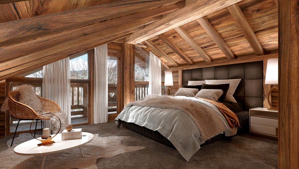 Toit dans le style d'un chalet à l'intérieur