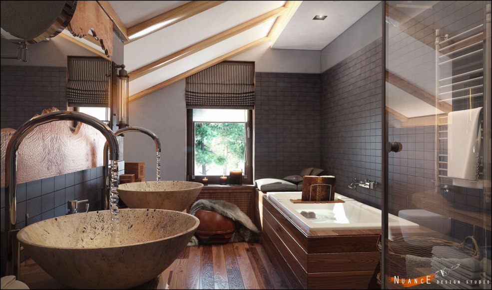 Salle de bain dans le style du chalet moderne