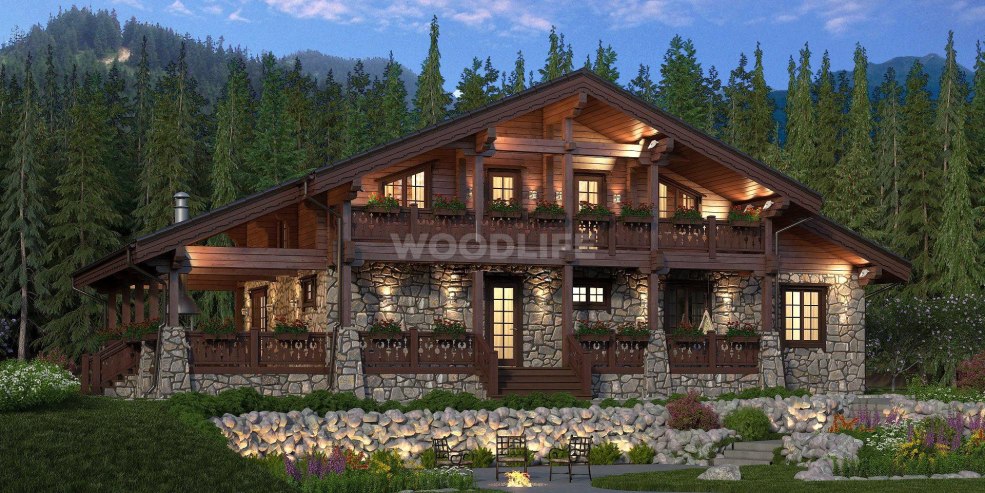 Maison faite de poutre collée dans le style du chalet
