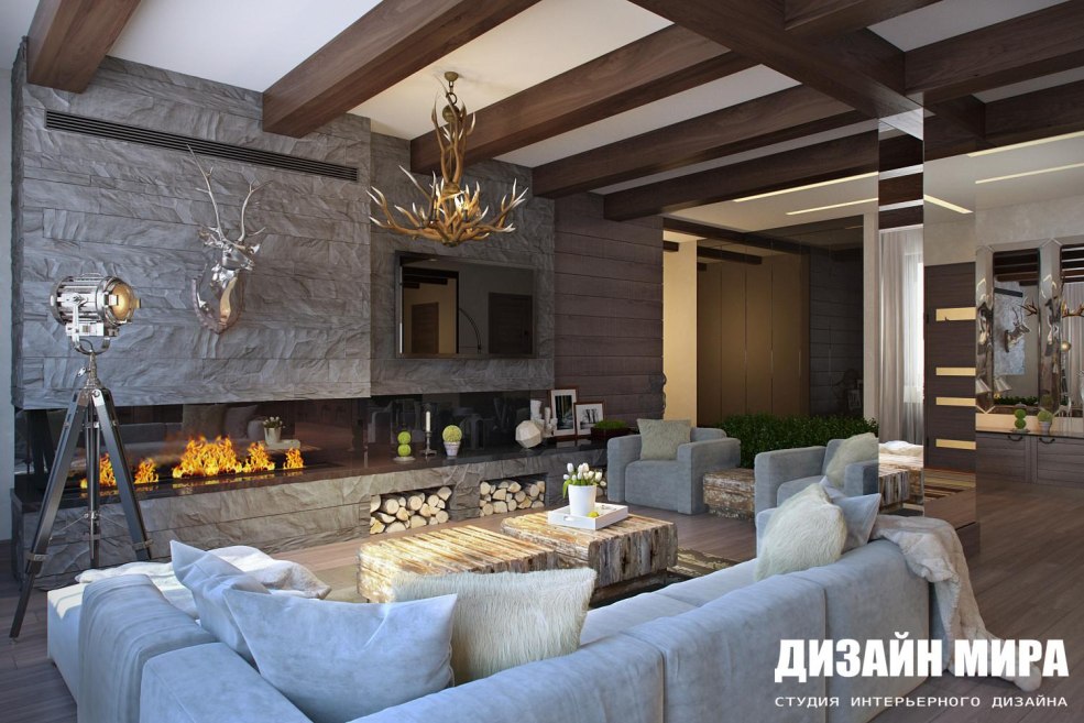 Chalet intérieur dans le style moderne de la cuisine du salon
