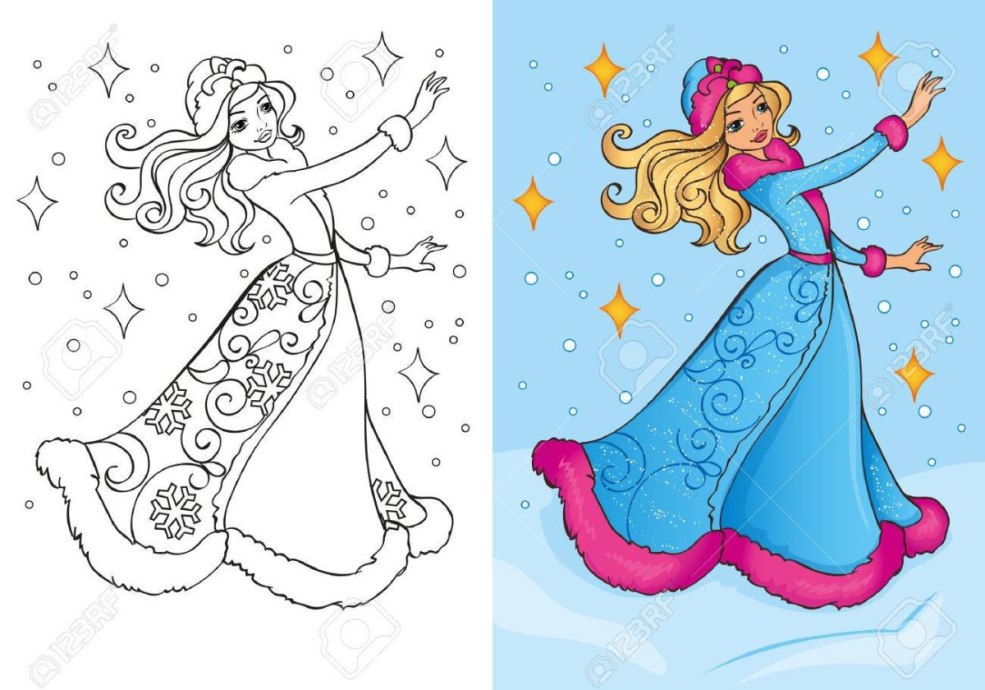 Coloriage hivernal de fille pour les enfants